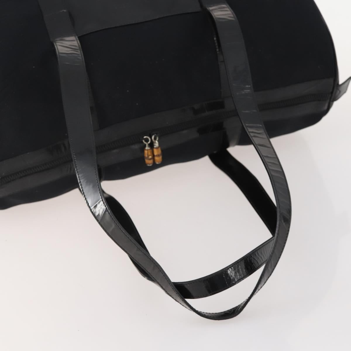 GUCCI Bamboo Boston Bag Nylon Black Silver Auth bs35335