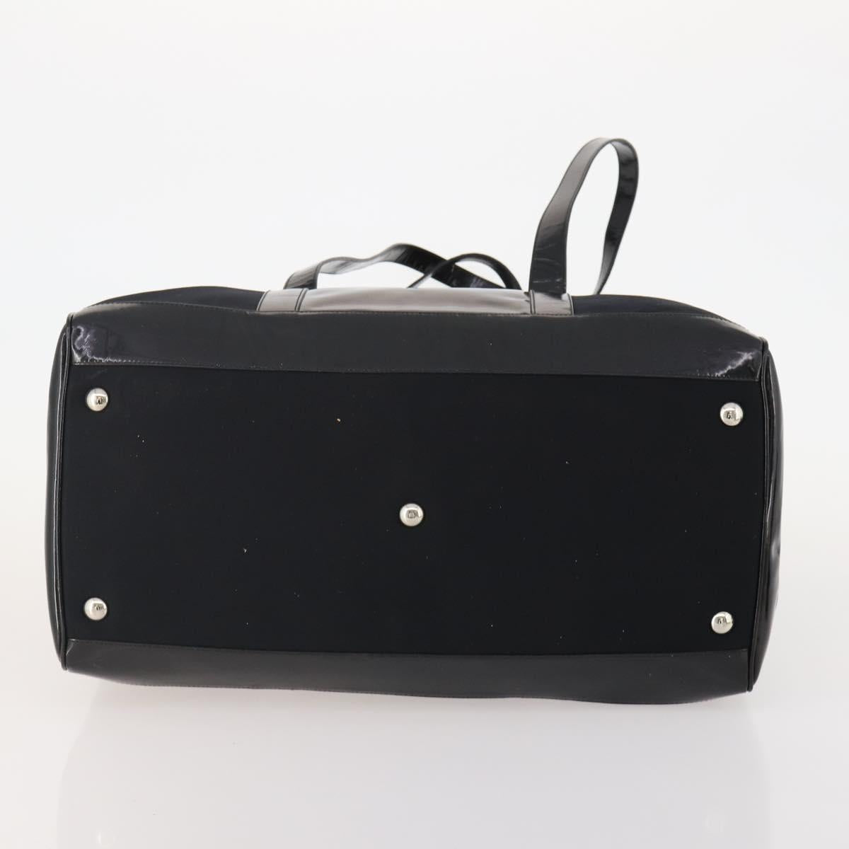 GUCCI Bamboo Boston Bag Nylon Black Silver Auth bs35335
