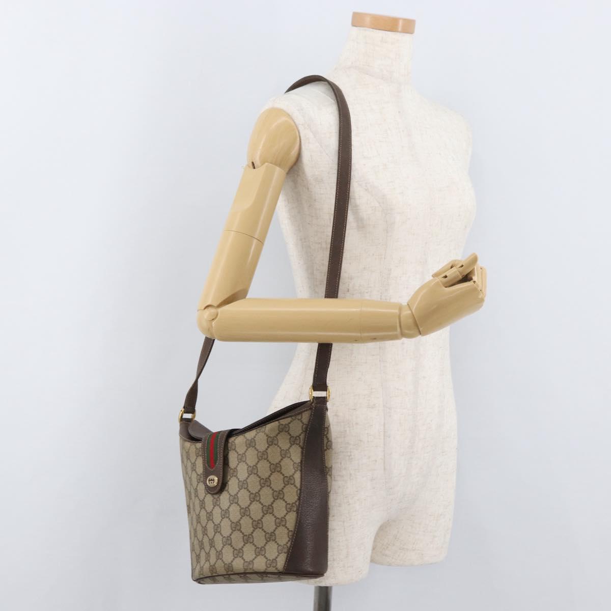 GUCCI GG Supreme Web Sherry Line Bag PVC Beige Gold 40 02 081 Auth bs35338