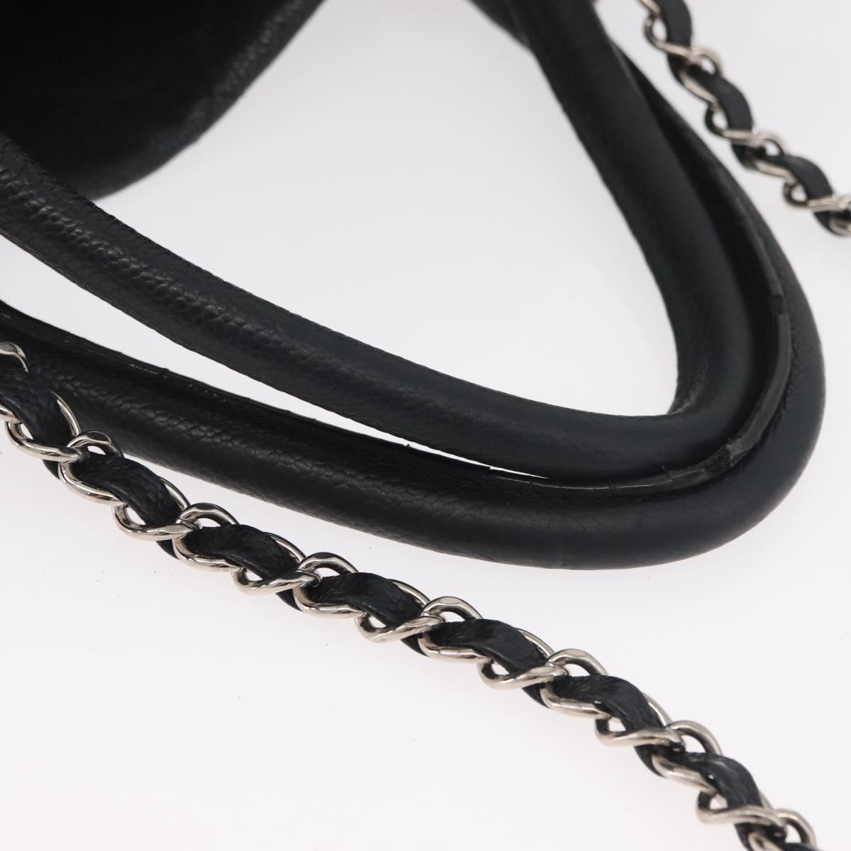 CHANEL Matelasse Chain Tote Bag Caviar Skin 2way Black Silver CC Auth bs35339