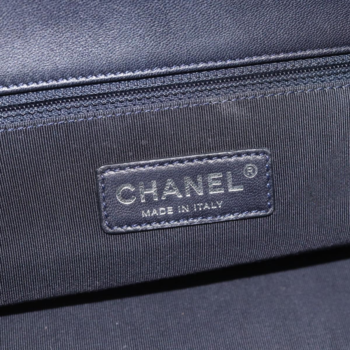 CHANEL Matelasse Chain Purse Bag Patent Leather Navy Silver CC Auth bs35340