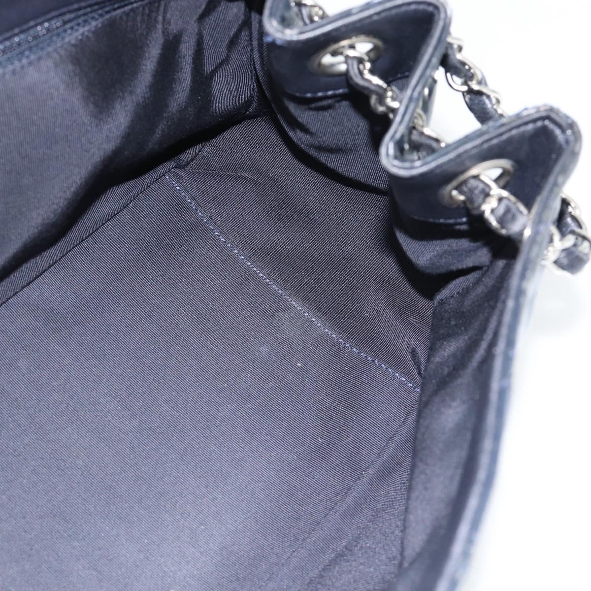 CHANEL Matelasse Chain Purse Bag Patent Leather Navy Silver CC Auth bs35340