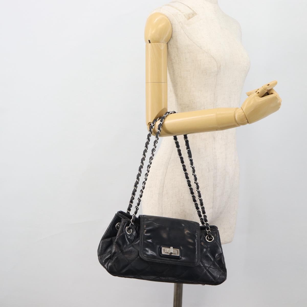 CHANEL Matelasse Chain Purse Bag Patent Leather Navy Silver CC Auth bs35340