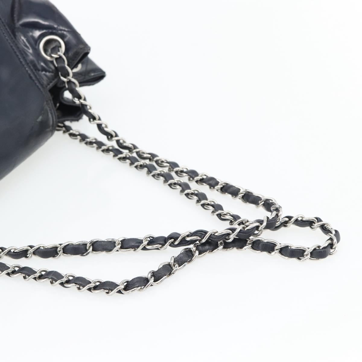 CHANEL Matelasse Chain Purse Bag Patent Leather Navy Silver CC Auth bs35340