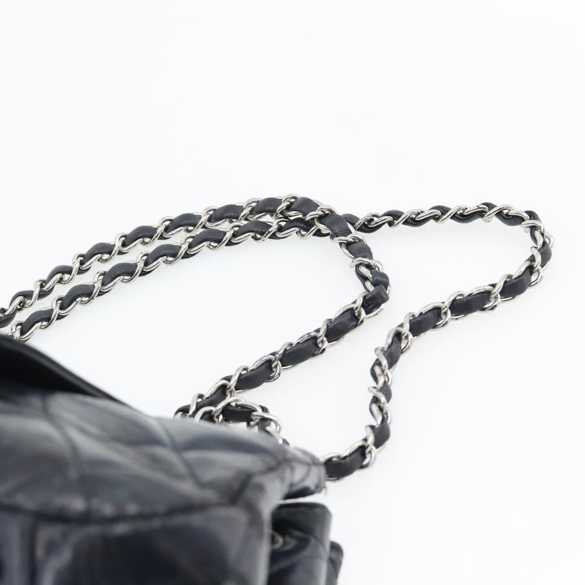CHANEL Matelasse Chain Purse Bag Patent Leather Navy Silver CC Auth bs35340