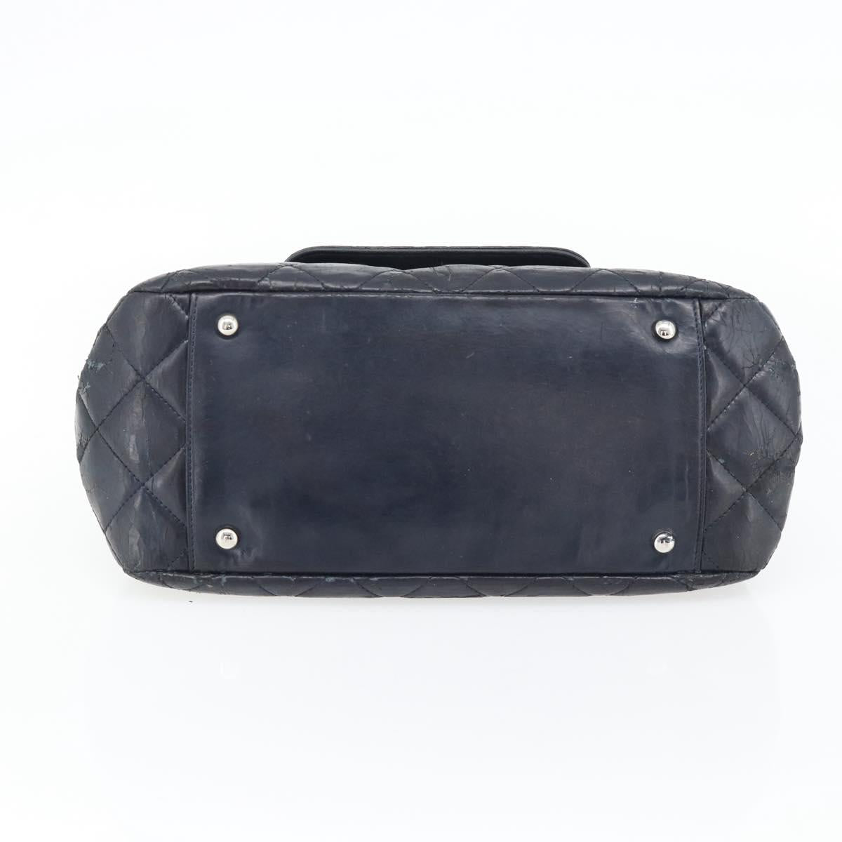 CHANEL Matelasse Chain Purse Bag Patent Leather Navy Silver CC Auth bs35340