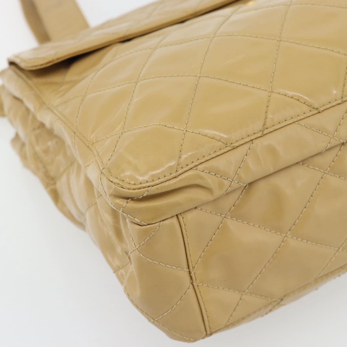 CHANEL Matelasse Tote Bag Patent Leather Beige Gold CC Auth bs35345