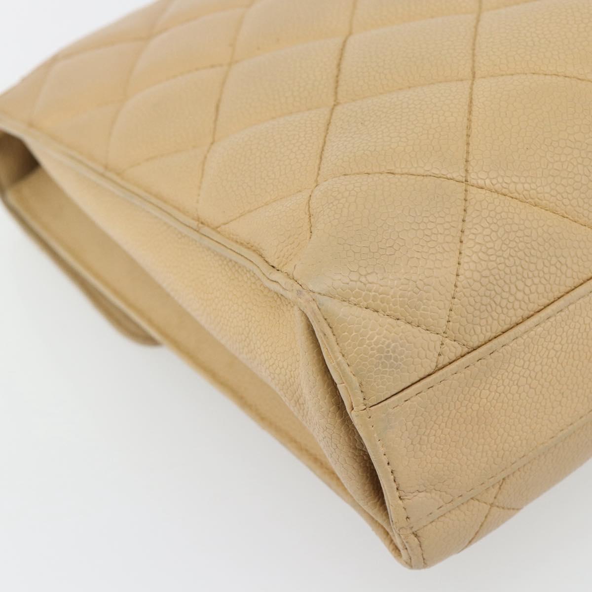 CHANEL Matelasse Business Bag Caviar Skin Beige Gold CC Auth bs35346