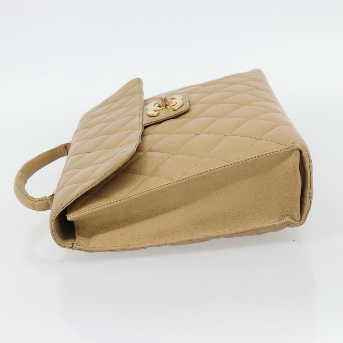 CHANEL Matelasse Business Bag Caviar Skin Beige Gold CC Auth bs35346