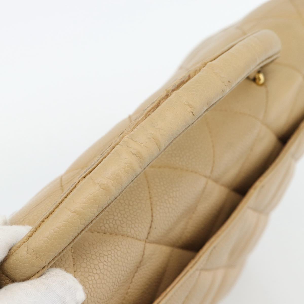 CHANEL Matelasse Business Bag Caviar Skin Beige Gold CC Auth bs35346
