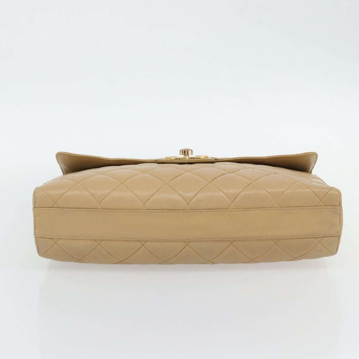 CHANEL Matelasse Business Bag Caviar Skin Beige Gold CC Auth bs35346