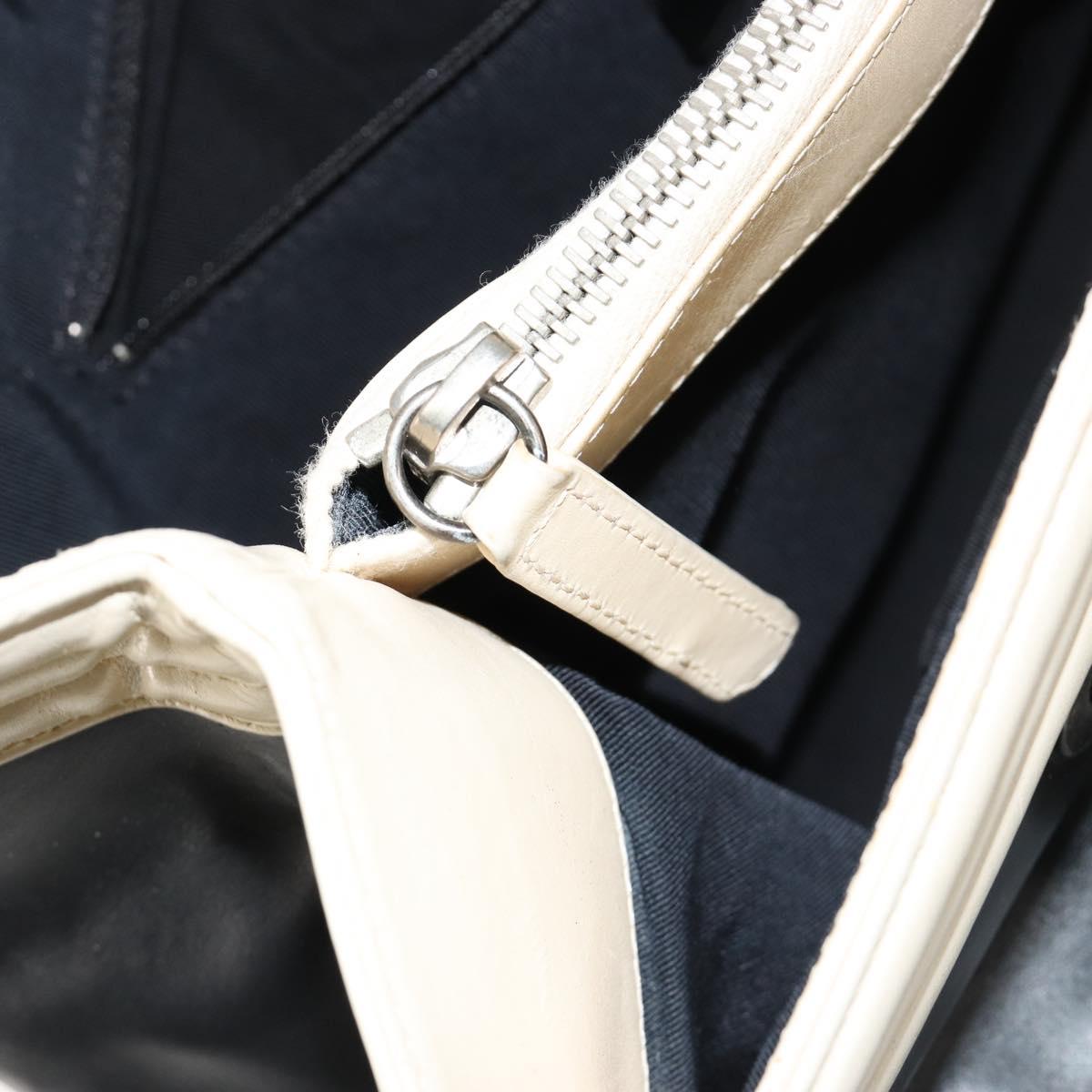 CHANEL Boy Chanel Chain Tote Bag Calf Skin Black Silver CC Auth bs35348