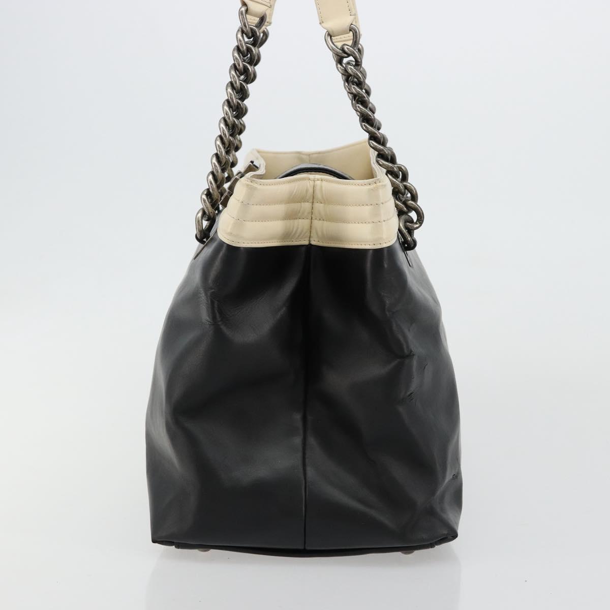 CHANEL Boy Chanel Chain Tote Bag Calf Skin Black Silver CC Auth bs35348