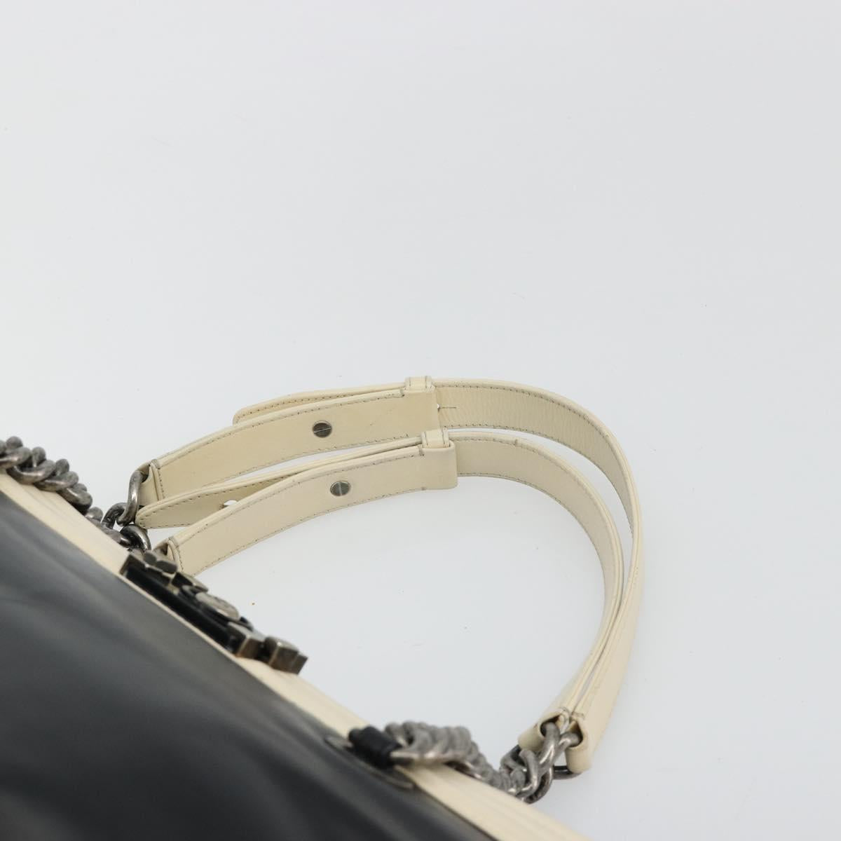 CHANEL Boy Chanel Chain Tote Bag Calf Skin Black Silver CC Auth bs35348