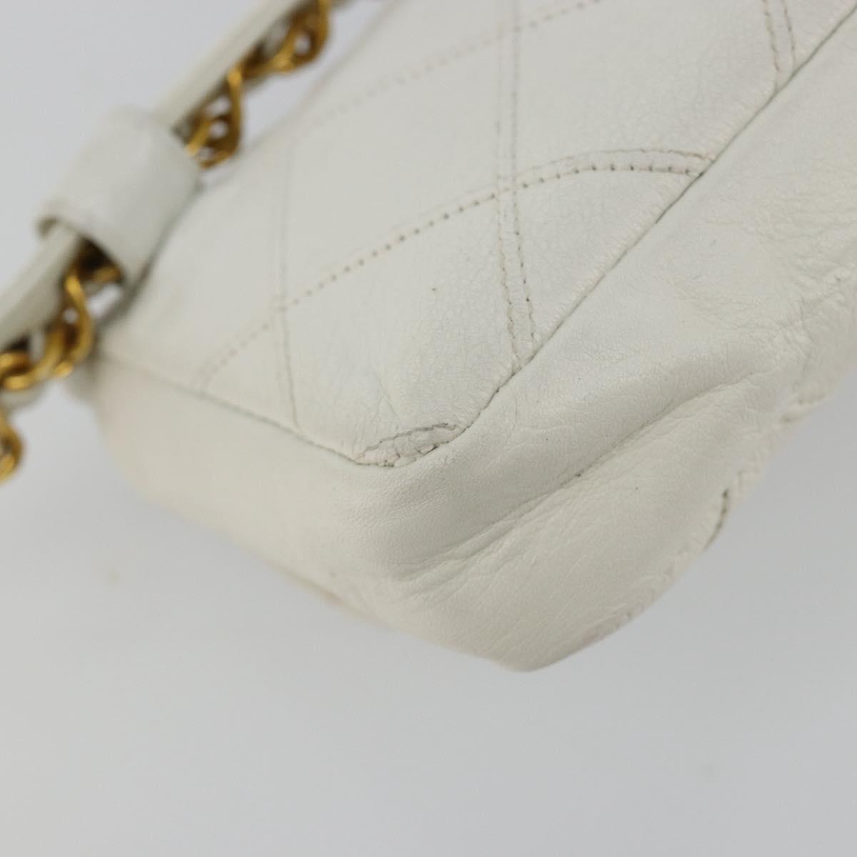 CHANEL Bicolore Waist Bag Lamb Skin White Gold CC Auth bs35350
