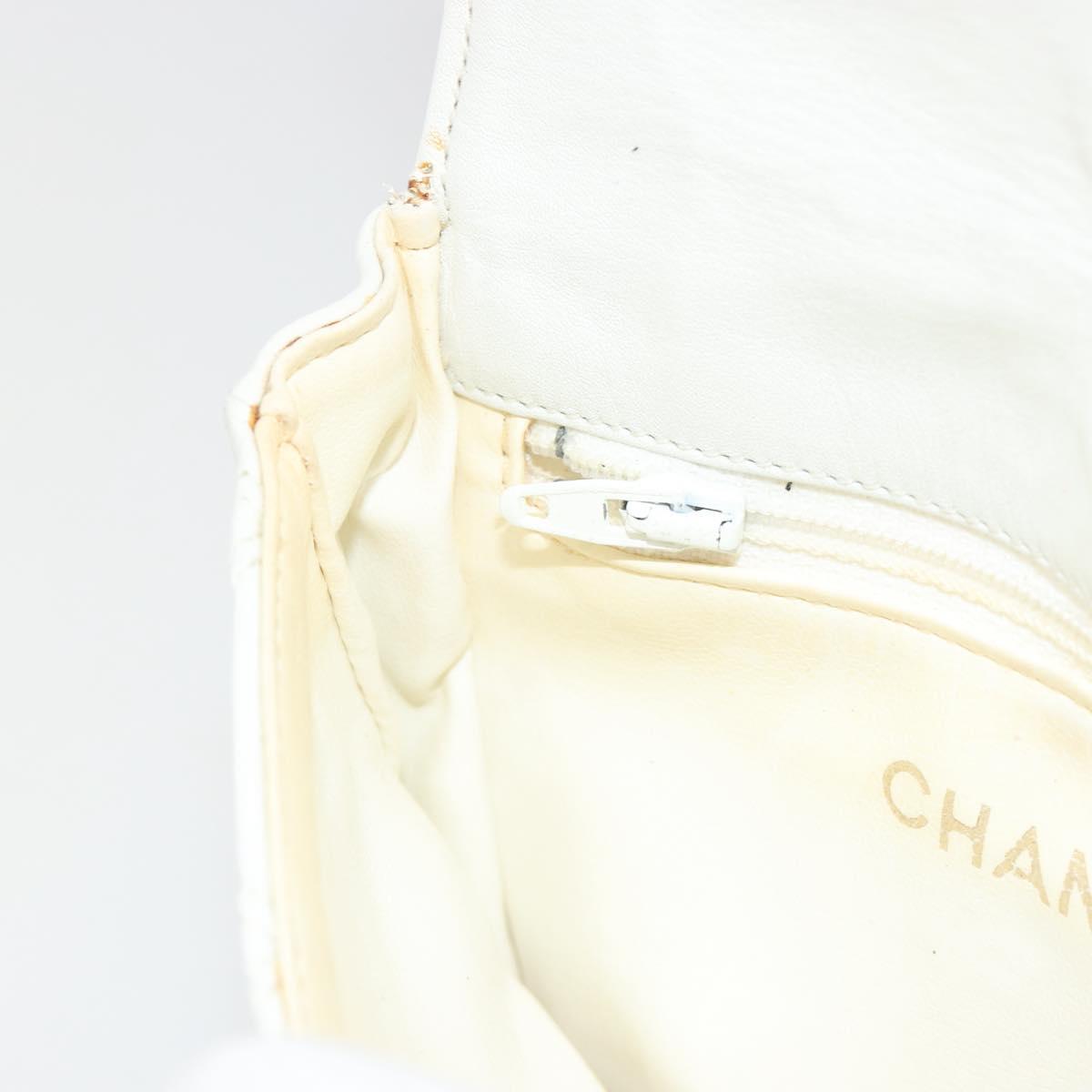 CHANEL Bicolore Waist Bag Lamb Skin White Gold CC Auth bs35350