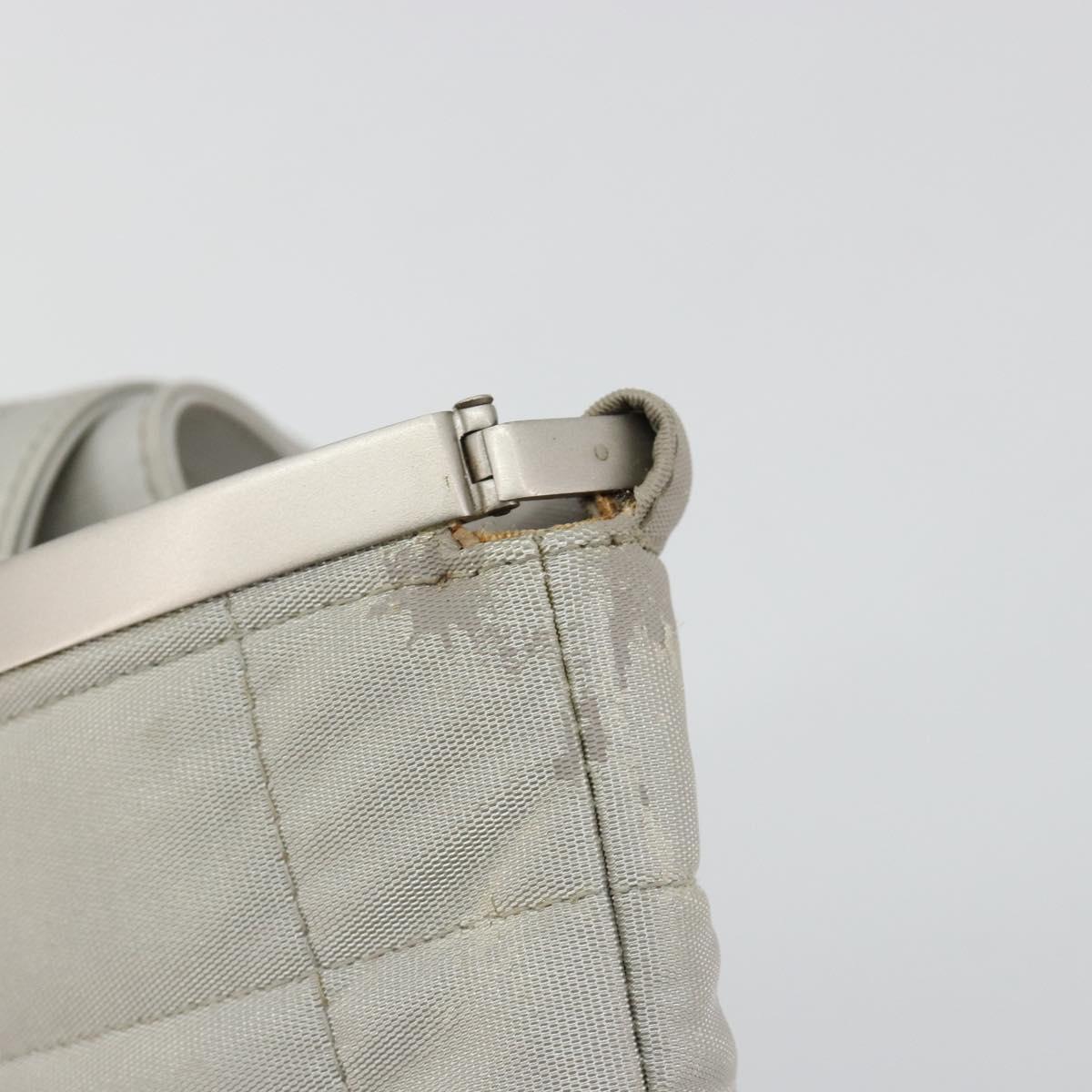 CHANEL Choco Bar Hand Pouch Nylon Silver CC Auth bs35353