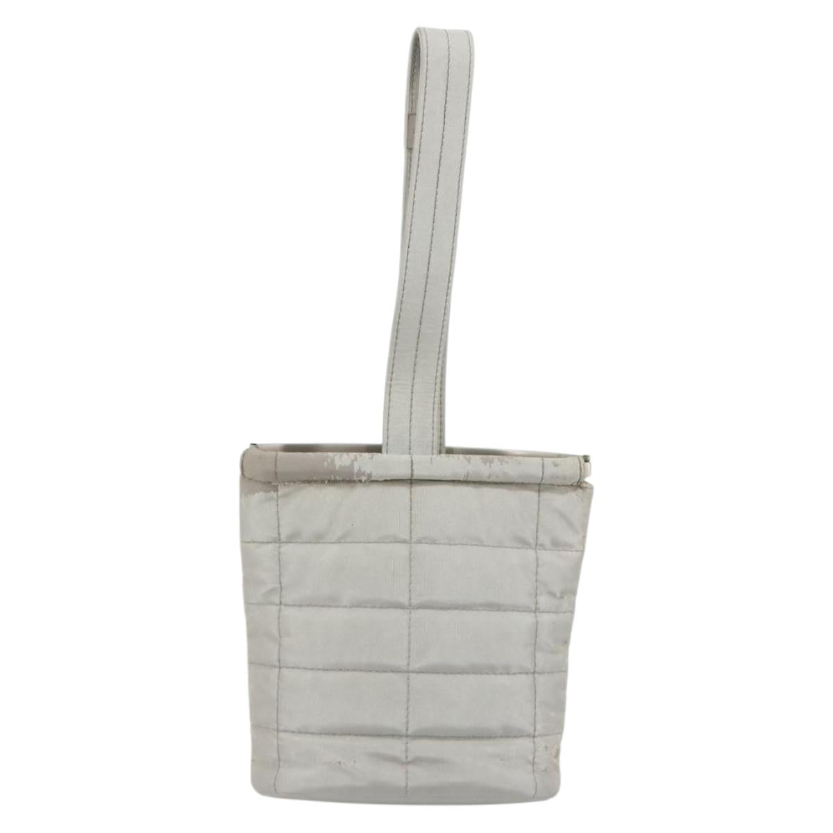 CHANEL Choco Bar Hand Pouch Nylon Silver CC Auth bs35353