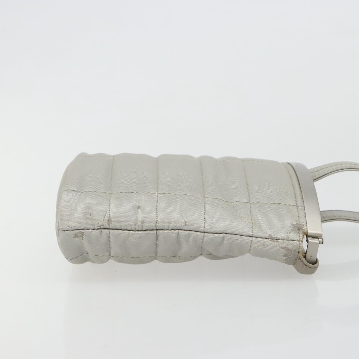 CHANEL Choco Bar Hand Pouch Nylon Silver CC Auth bs35353