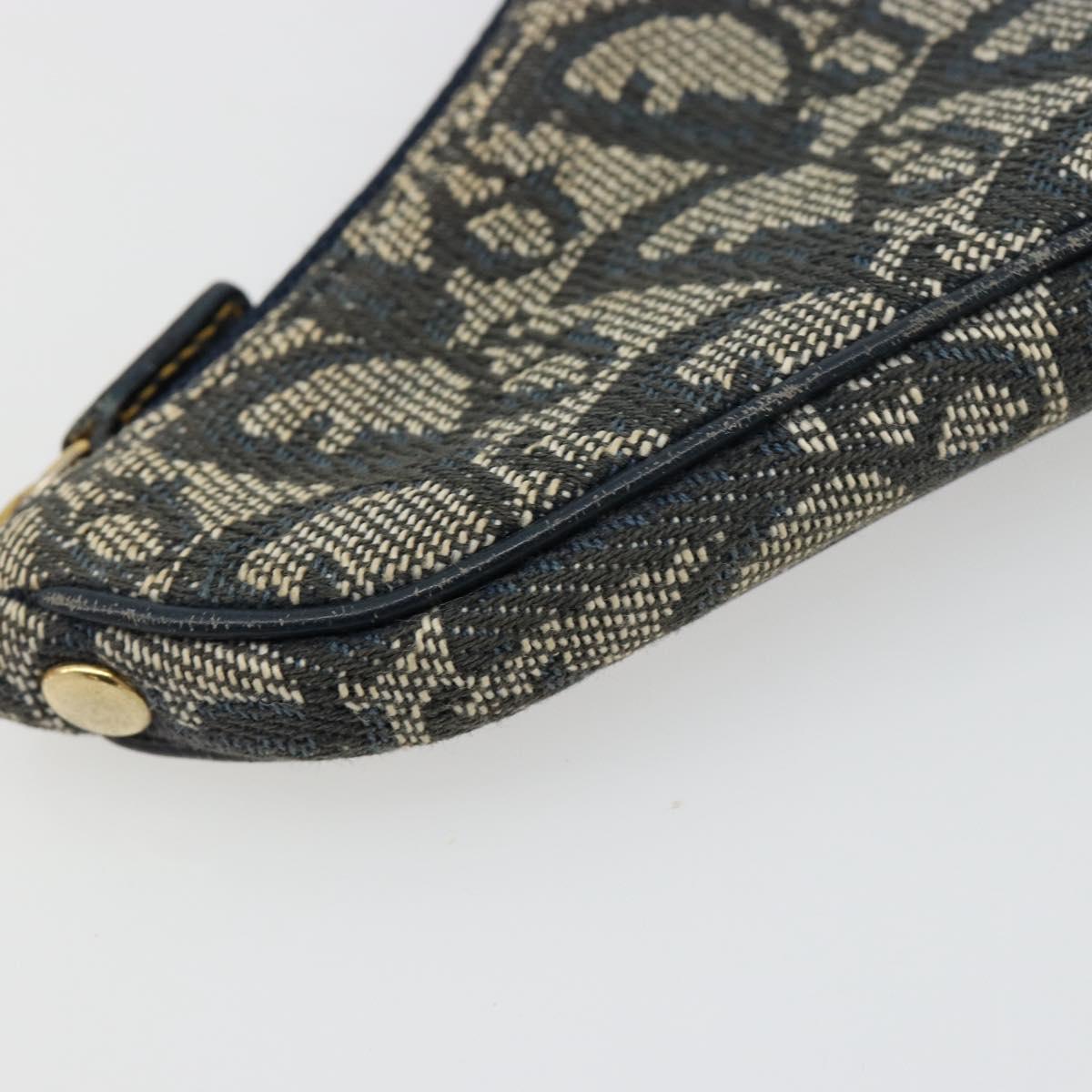 Christian Dior Trotter Canvas Saddle Coin Purse Navy Gold Auth bs35356