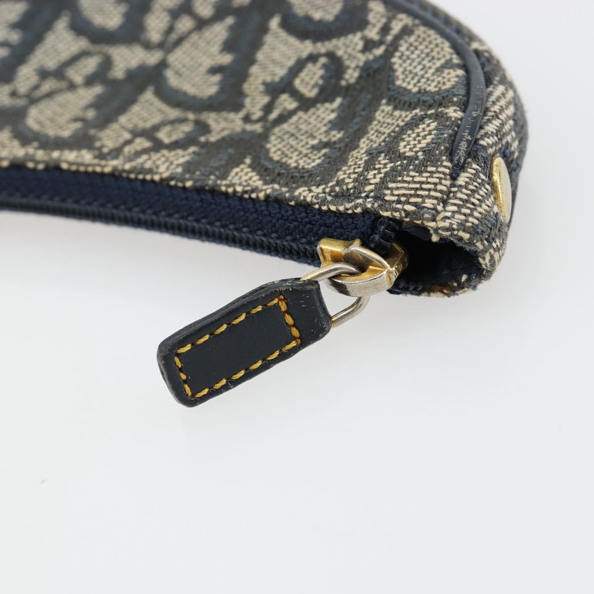 Christian Dior Trotter Canvas Saddle Coin Purse Navy Gold Auth bs35356