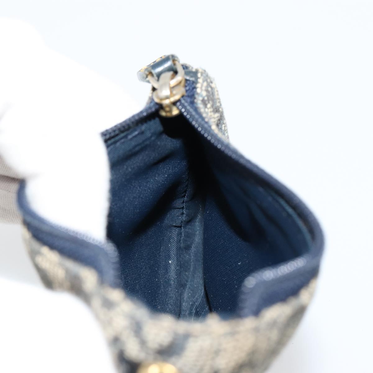Christian Dior Trotter Canvas Saddle Coin Purse Navy Gold Auth bs35356