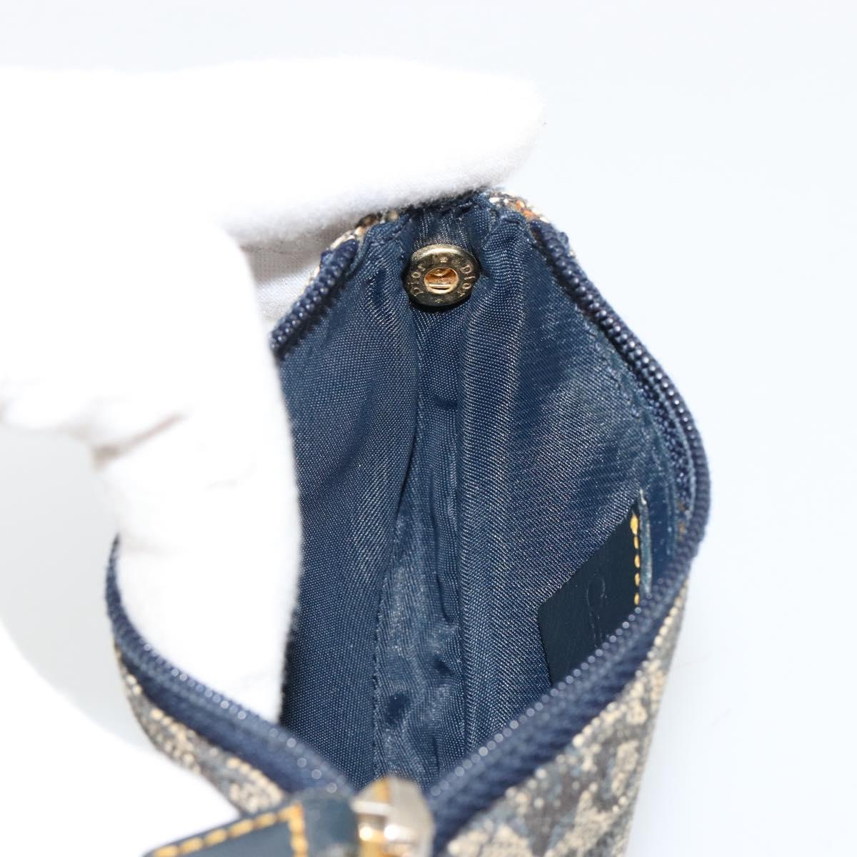 Christian Dior Trotter Canvas Saddle Coin Purse Navy Gold Auth bs35356
