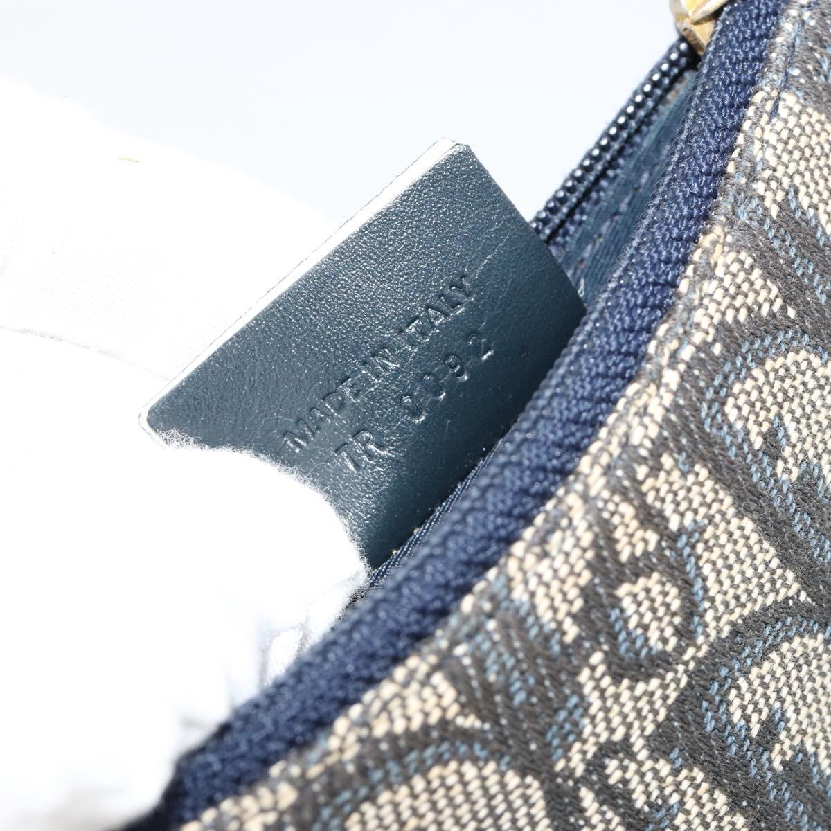 Christian Dior Trotter Canvas Saddle Coin Purse Navy Gold Auth bs35356