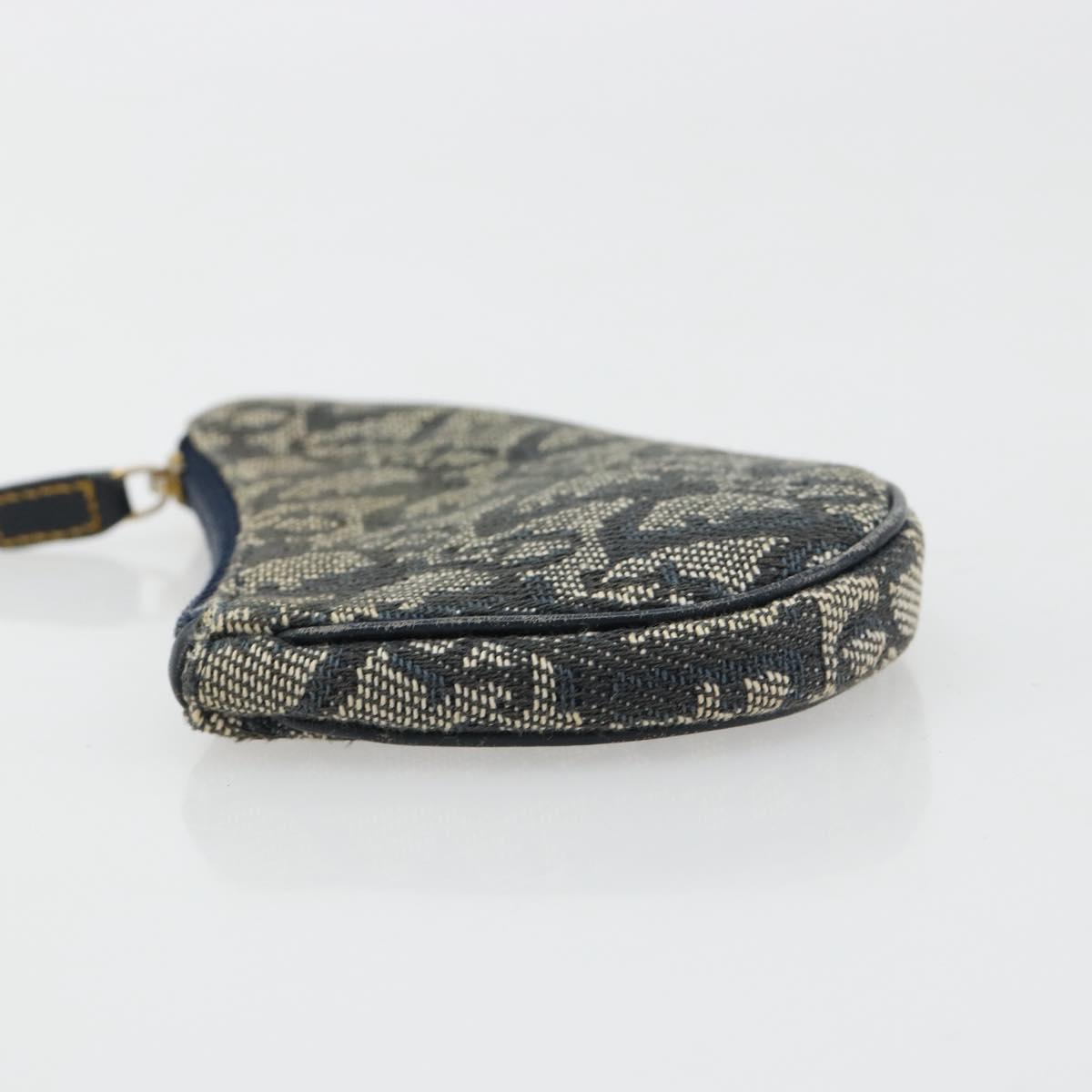 Christian Dior Trotter Canvas Saddle Coin Purse Navy Gold Auth bs35356