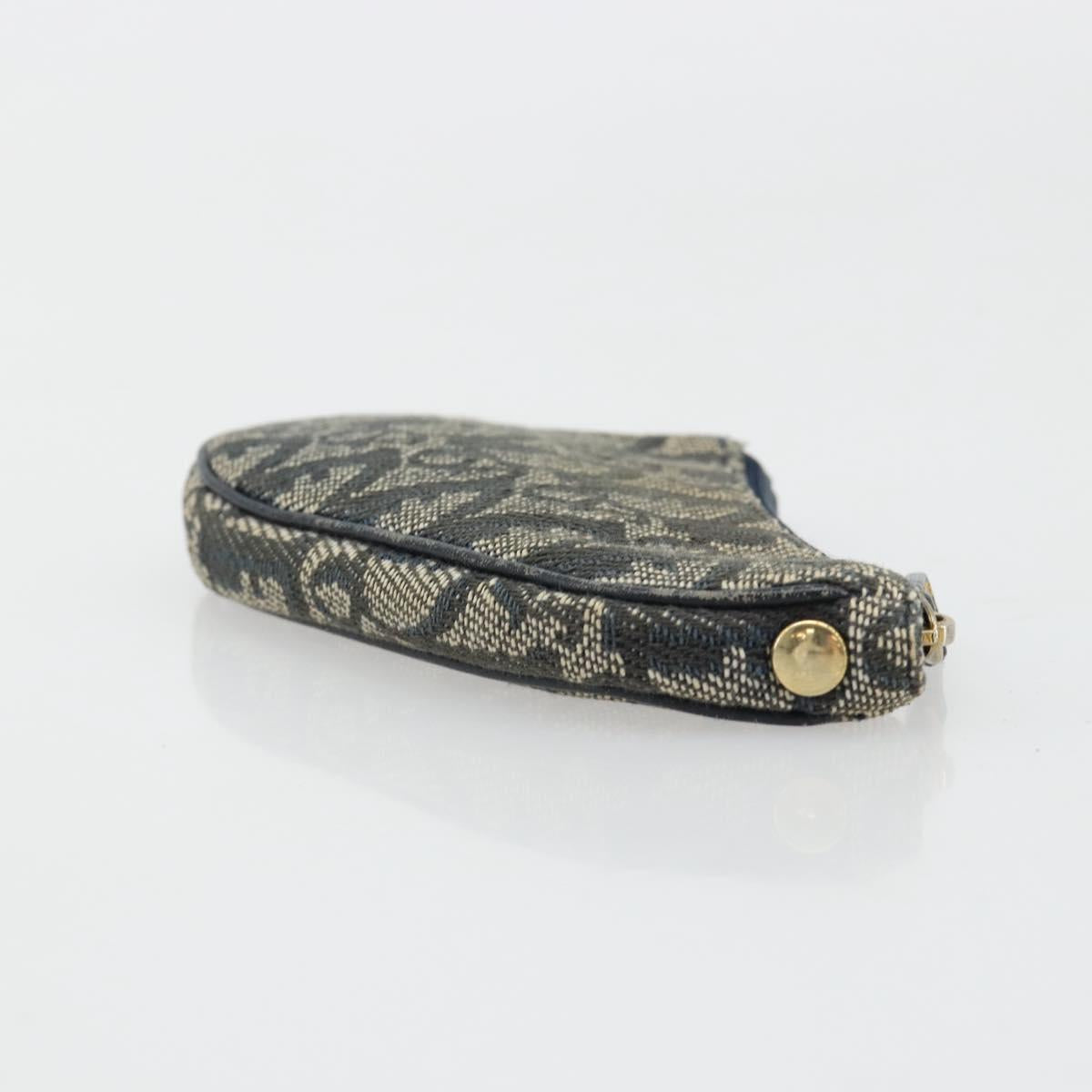 Christian Dior Trotter Canvas Saddle Coin Purse Navy Gold Auth bs35356