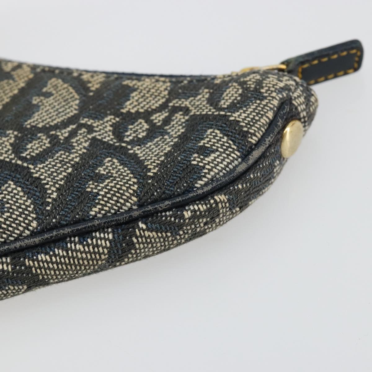 Christian Dior Trotter Canvas Saddle Coin Purse Navy Gold Auth bs35356