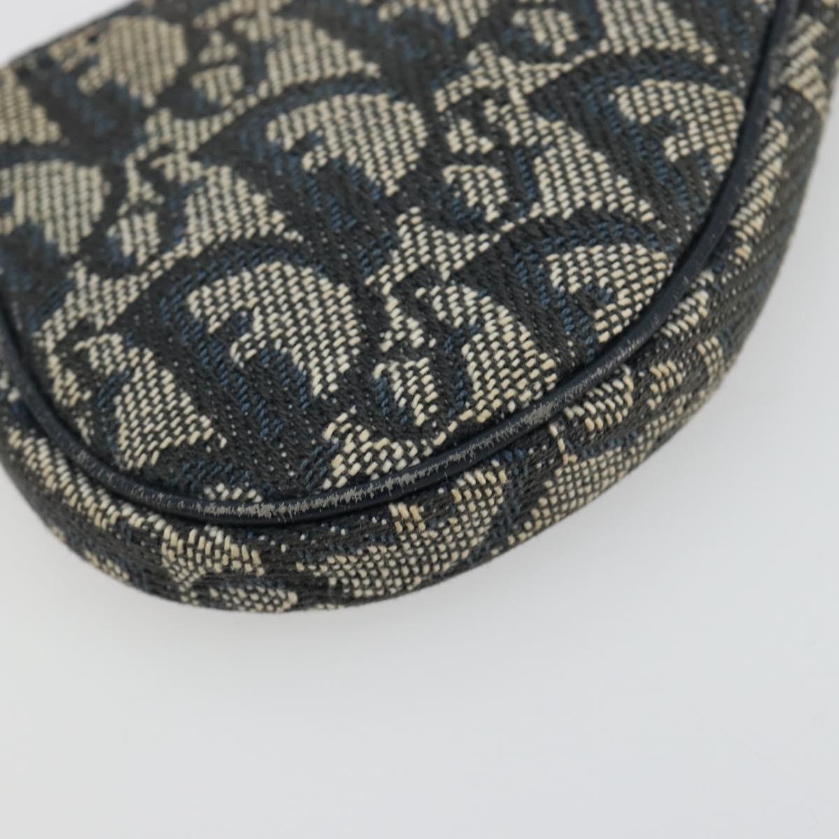 Christian Dior Trotter Canvas Saddle Coin Purse Navy Gold Auth bs35356