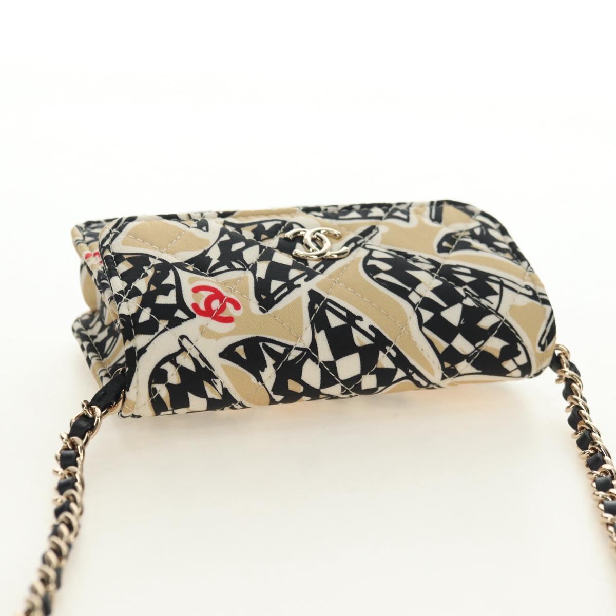 CHANEL Matelasse Chain Shoulder Pouch Nylon Beige Gold CC Auth bs35360SAM