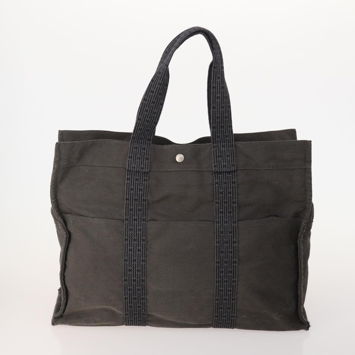 HERMES Hand Bag Canvas 3 Set Gray Black Brown Auth bs35362