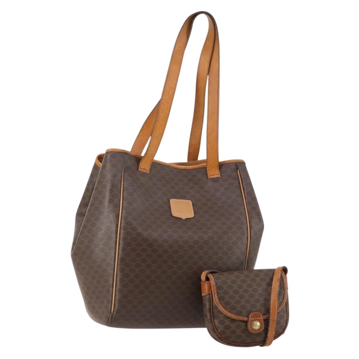 CELINE Macadam Canvas Shoulder Bag PVC Leather 2 Set Brown Auth bs35363