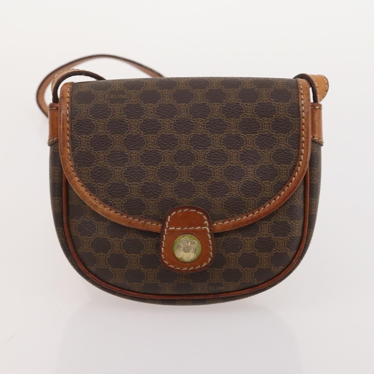 CELINE Macadam Canvas Shoulder Bag PVC Leather 2 Set Brown Auth bs35363