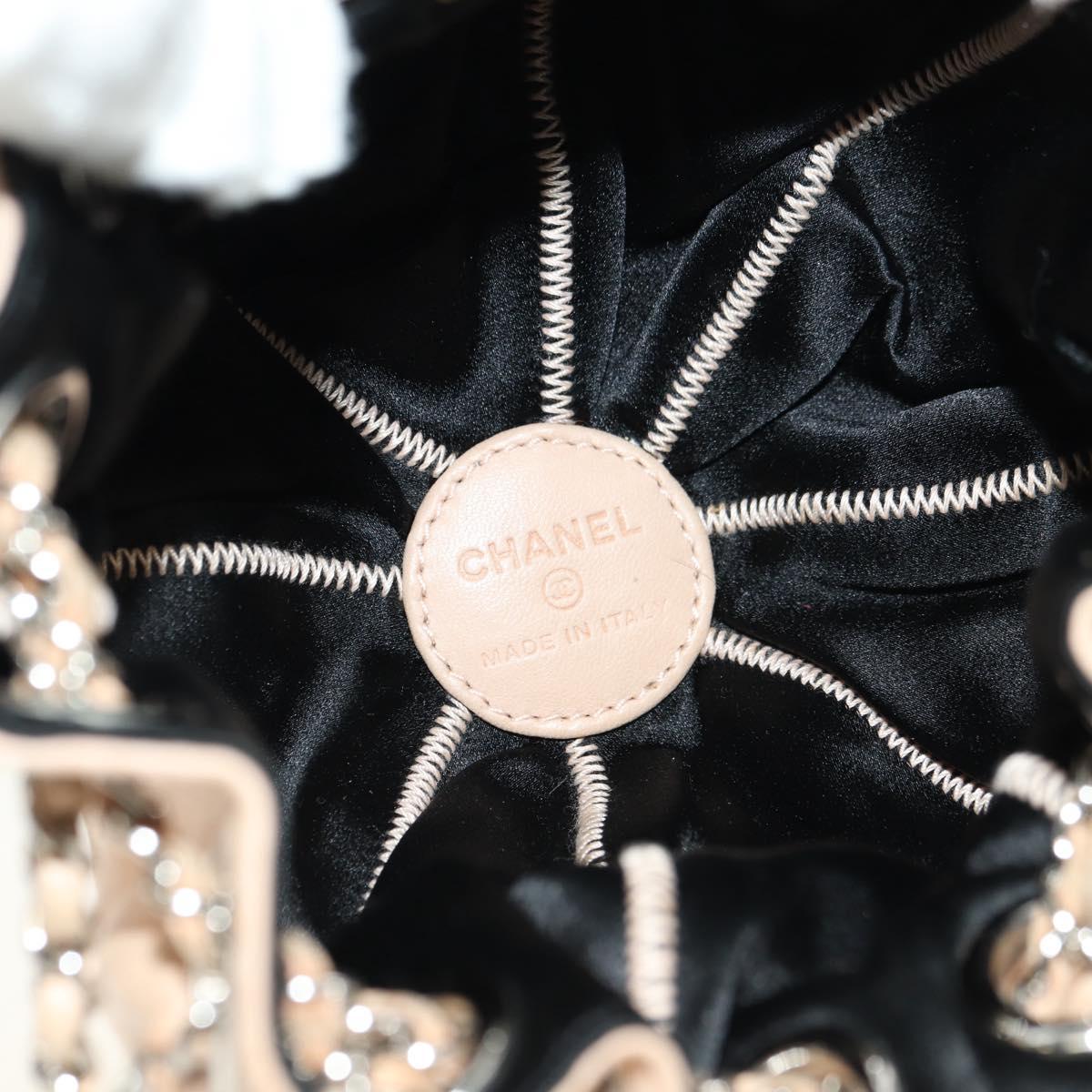 CHANEL Chain Purse Hand Bag Lamb Skin Beige Silver CC Auth bs35366V