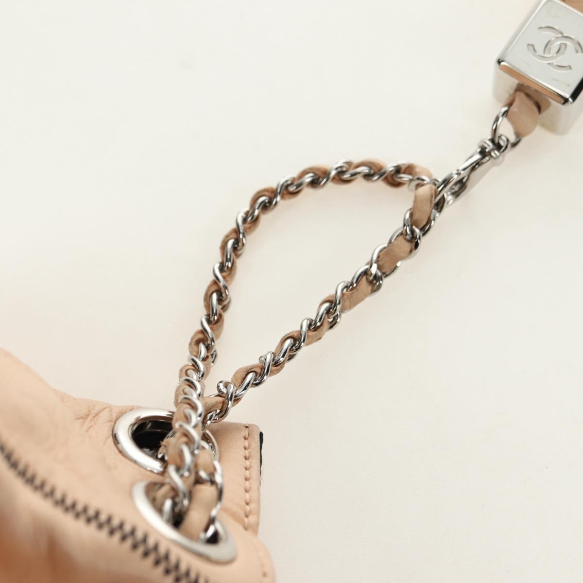 CHANEL Chain Purse Hand Bag Lamb Skin Beige Silver CC Auth bs35366V