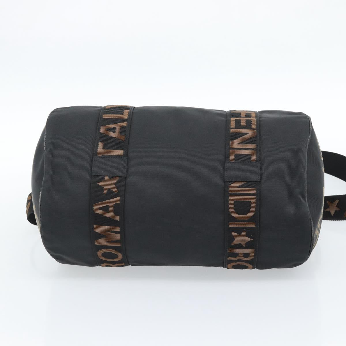 FENDI Hand Bag Canvas 2way Black Gold Auth bs35369