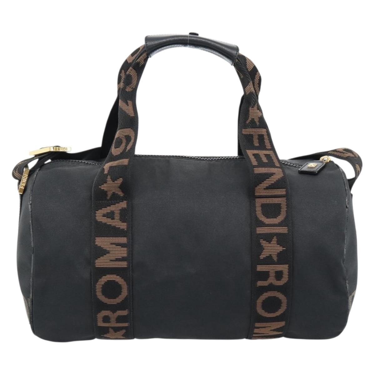 FENDI Hand Bag Canvas 2way Black Gold Auth bs35369