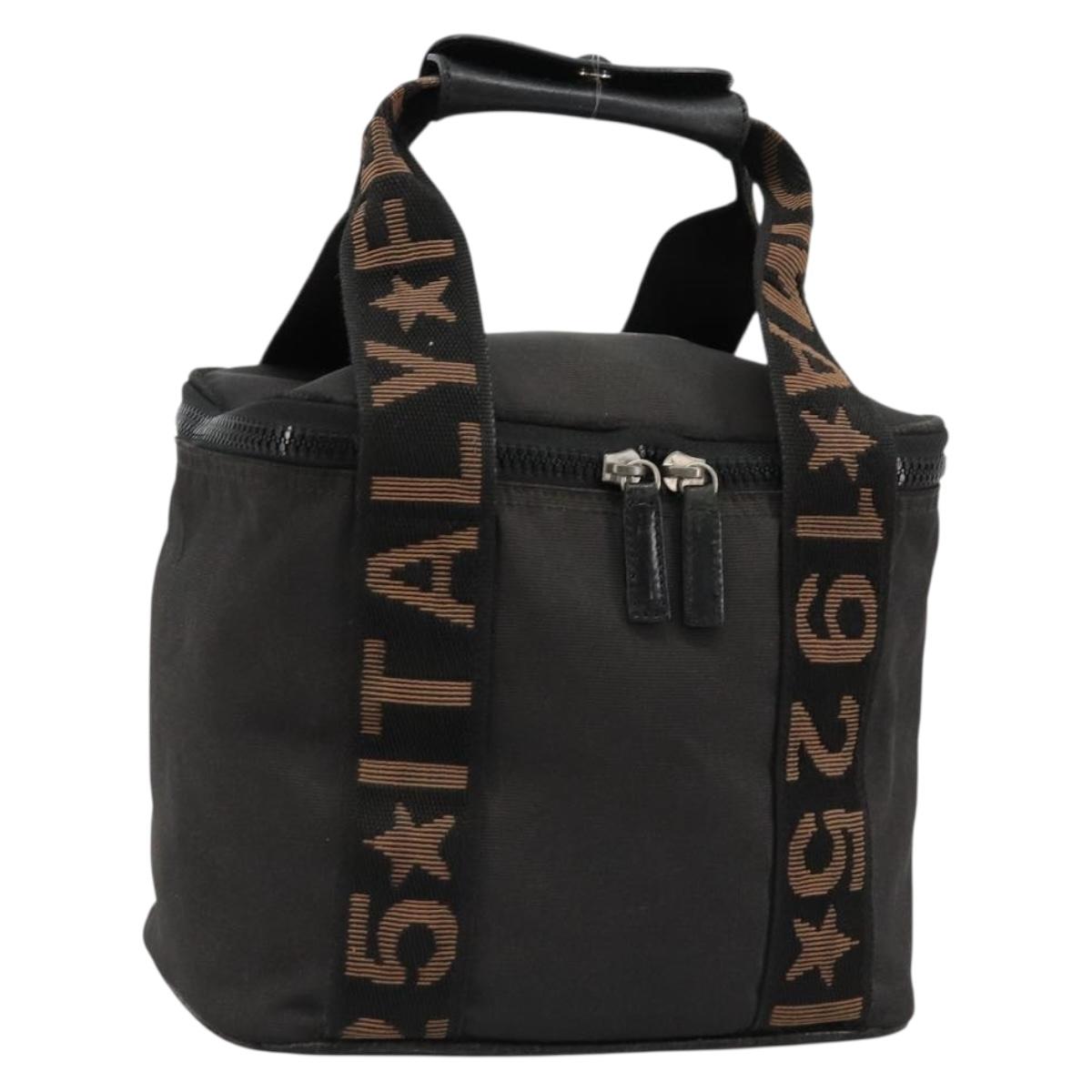 FENDI Hand Bag Canvas Black Silver Auth bs35371