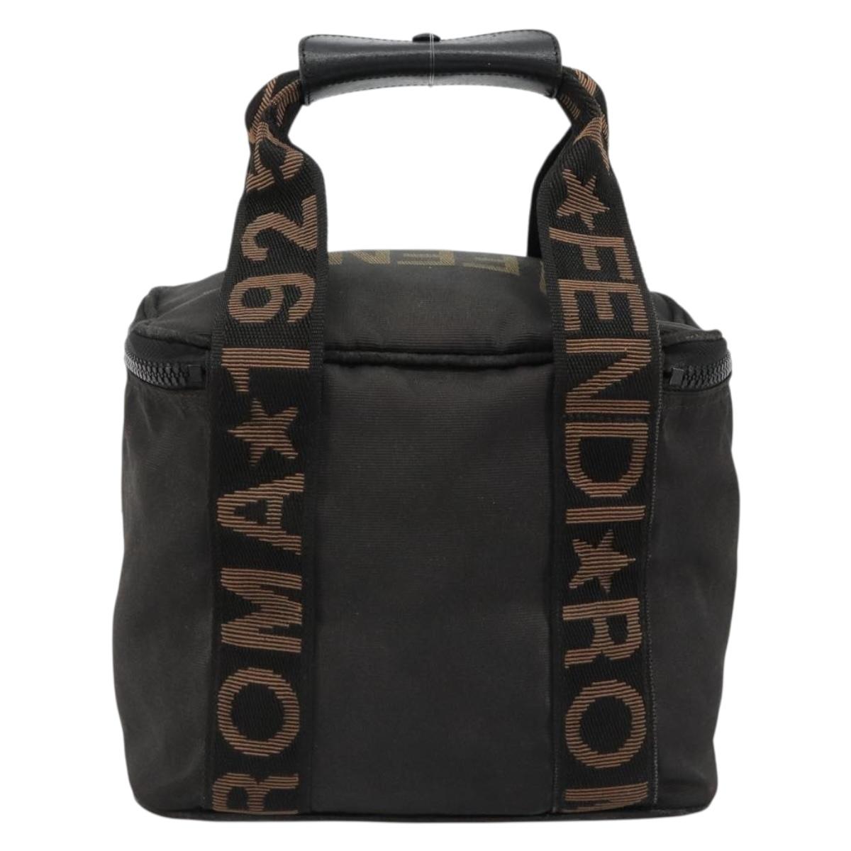 FENDI Hand Bag Canvas Black Silver Auth bs35371