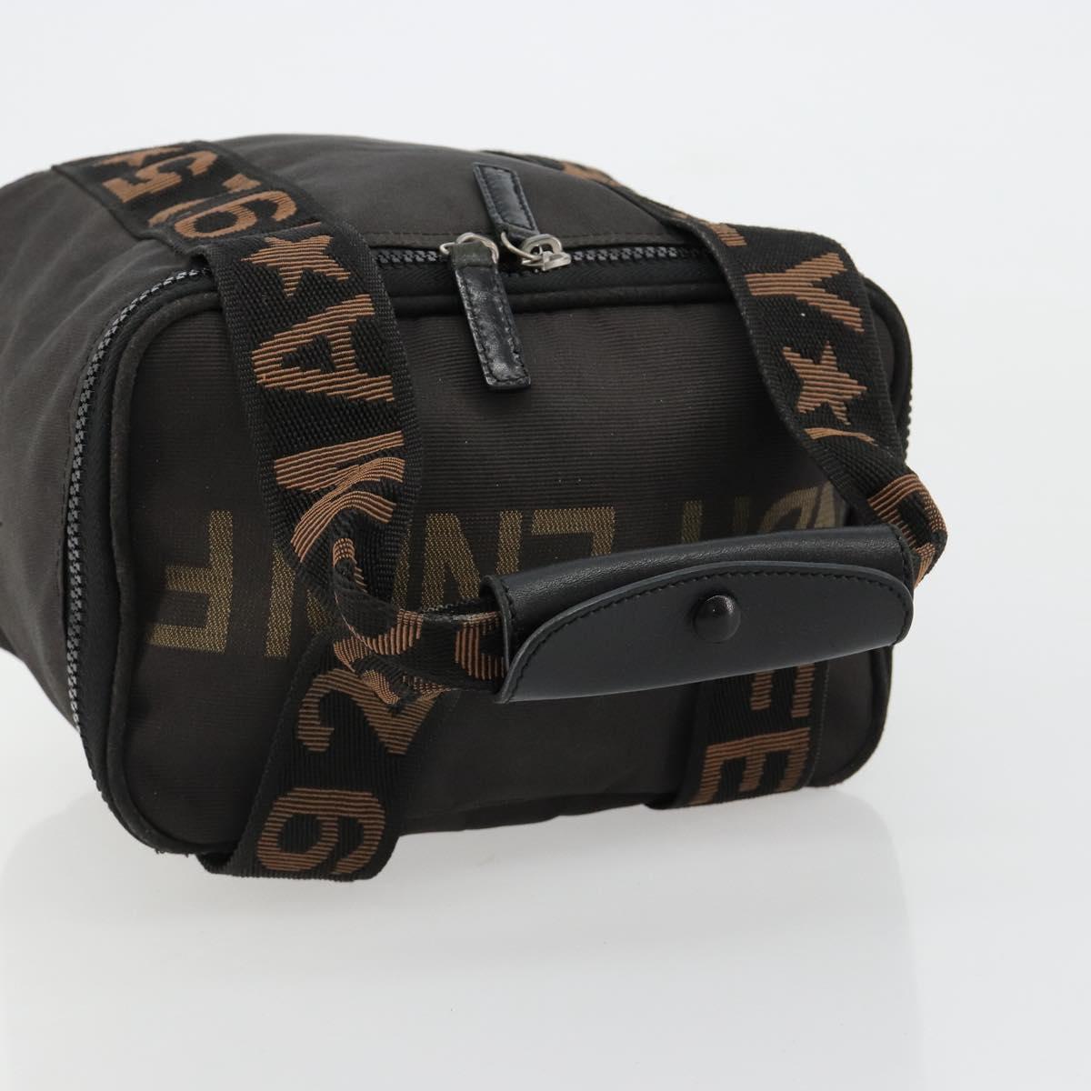 FENDI Hand Bag Canvas Black Silver Auth bs35371