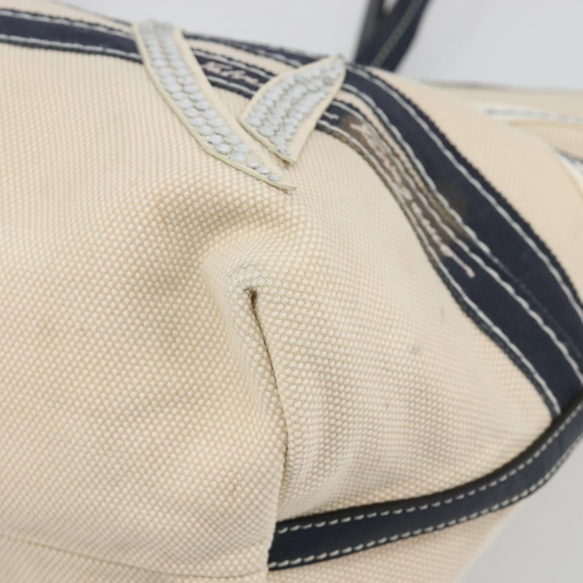 Salvatore Ferragamo Tote Bag Canvas White Silver Auth bs35372