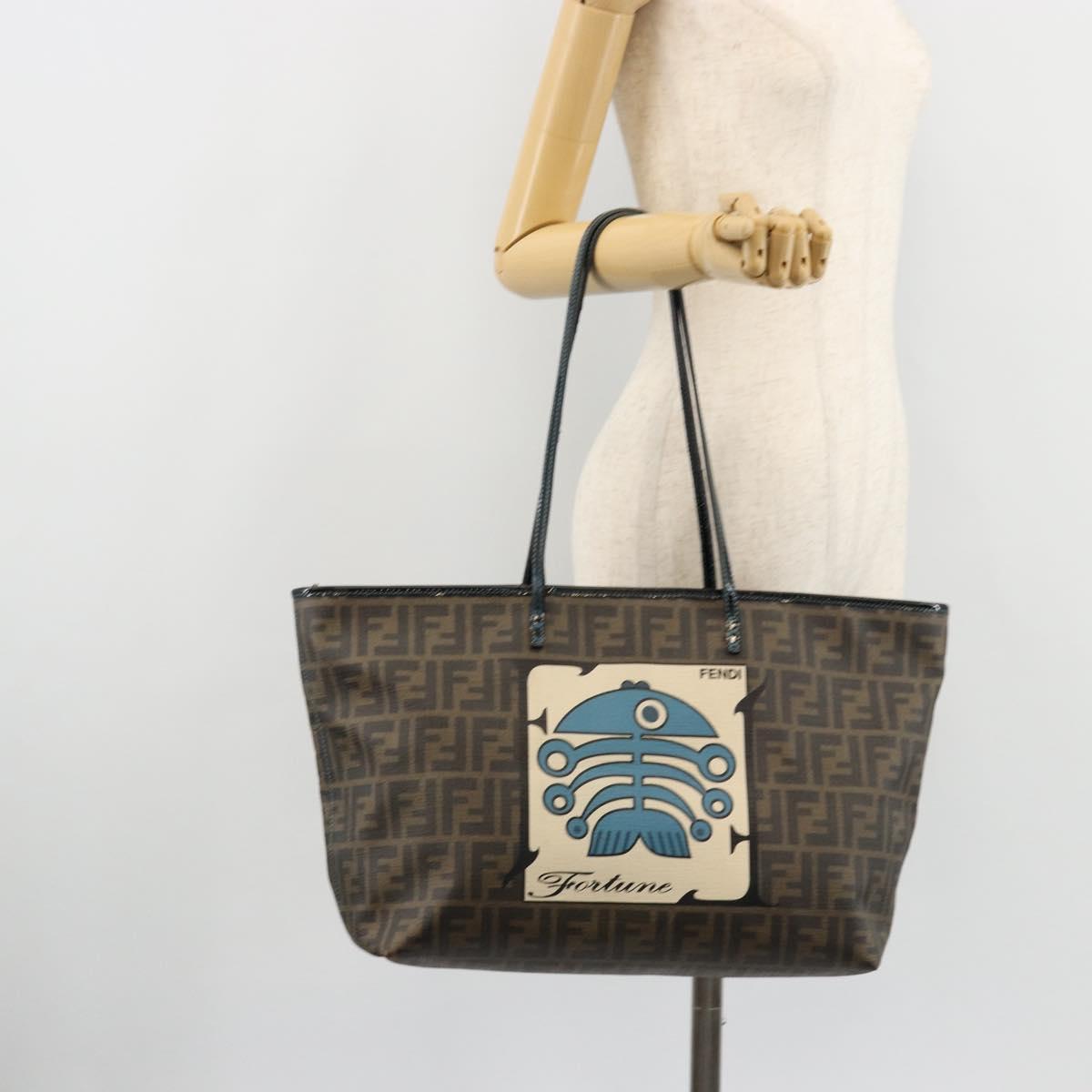 FENDI Zucca Canvas Tote Bag PVC Black Brown Auth bs35373