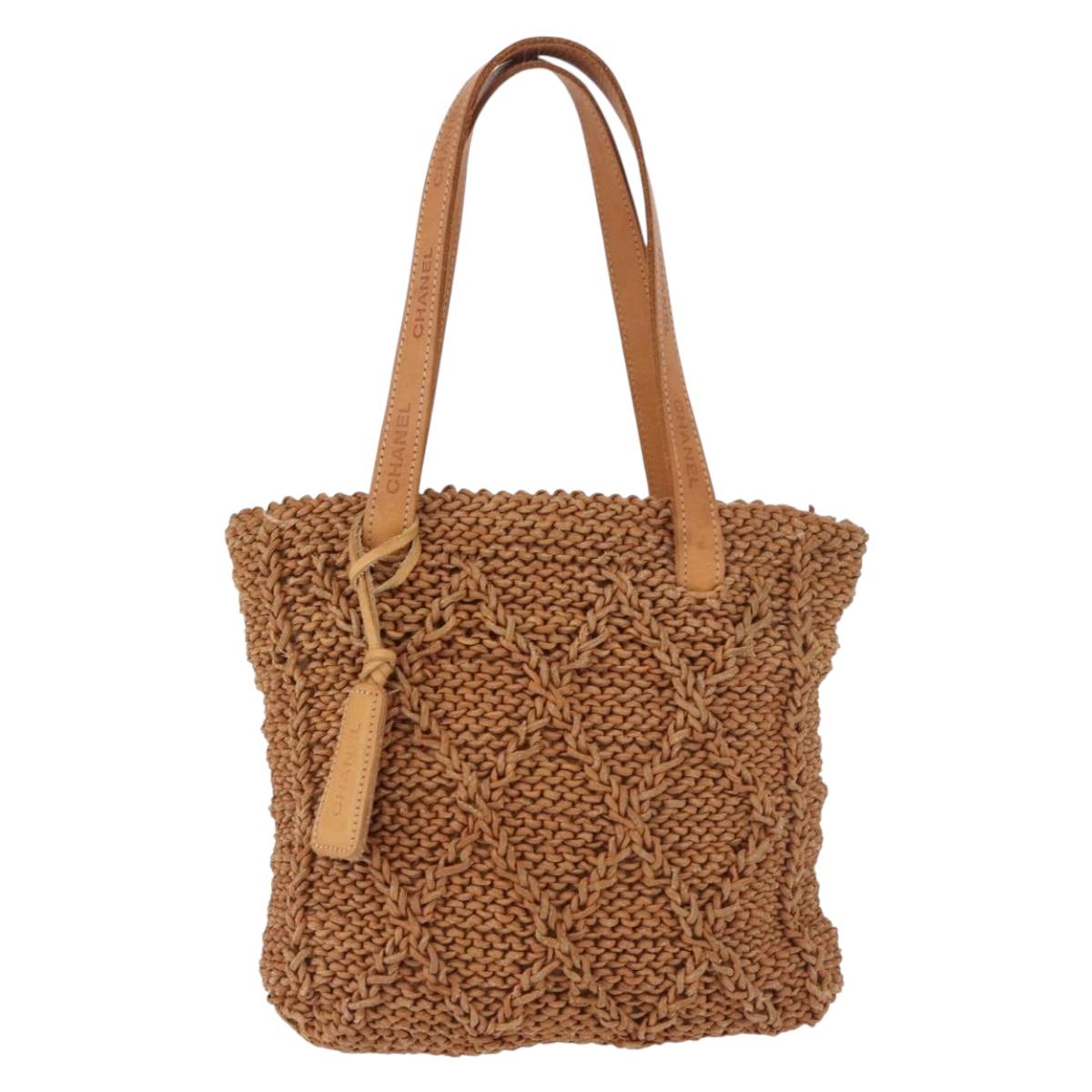 CHANEL Tote Bag Raffia Brown CC Auth bs35379A