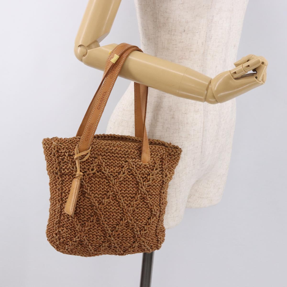CHANEL Tote Bag Raffia Brown CC Auth bs35379A