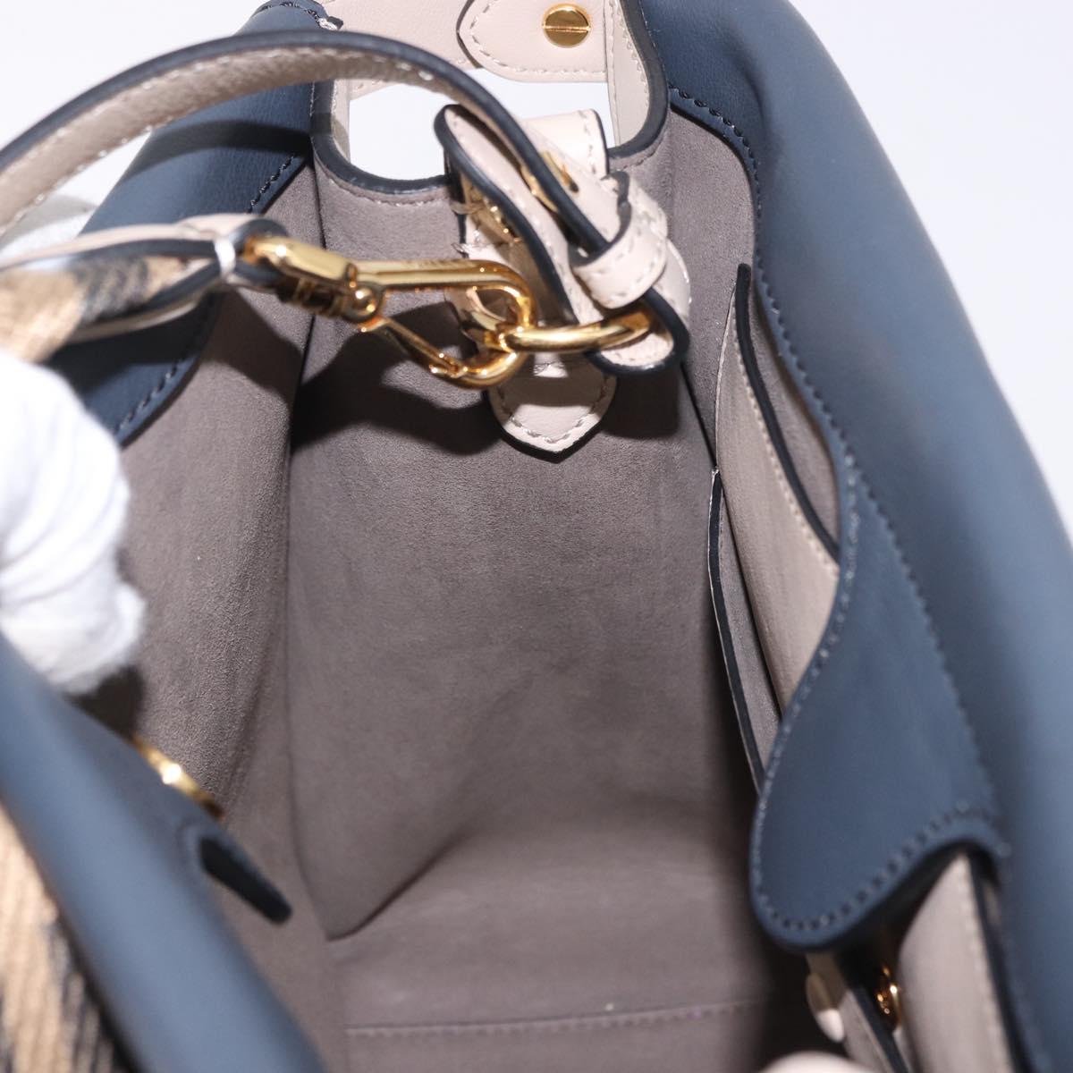 FENDI Flip Tote Bag Leather 3way Navy Gold Auth bs35380A