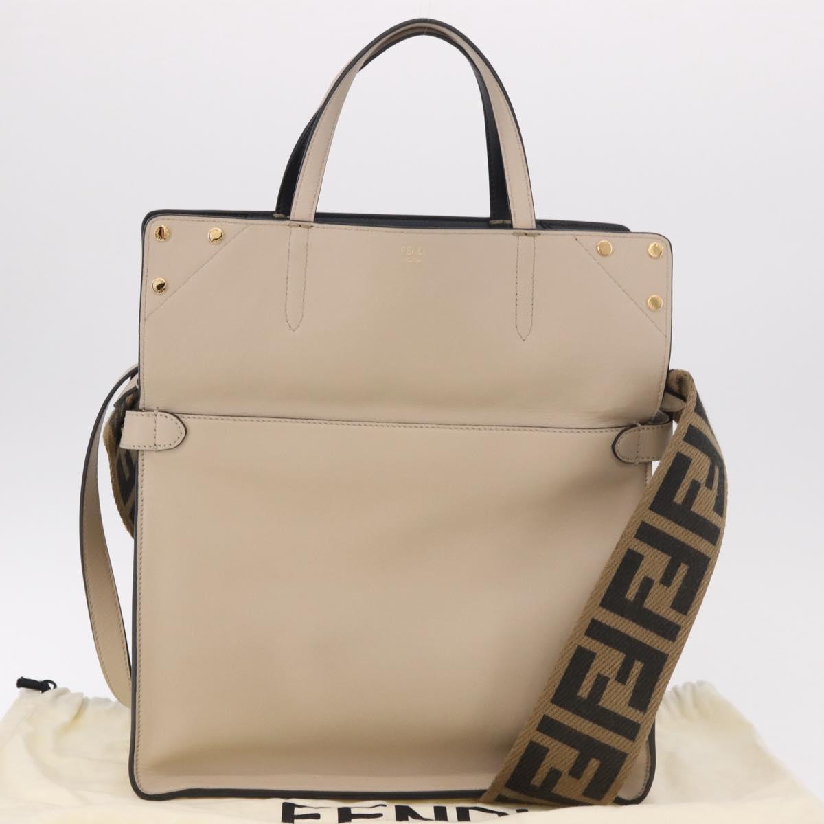 FENDI Flip Tote Bag Leather 3way Navy Gold Auth bs35380A