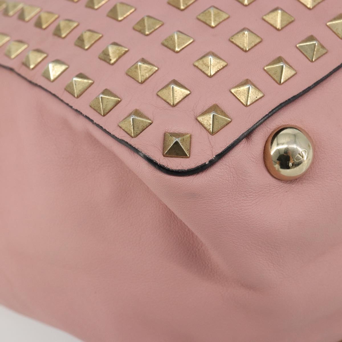 VALENTINO Rock Studs Tote Bag Leather Pink Gold Auth bs35382